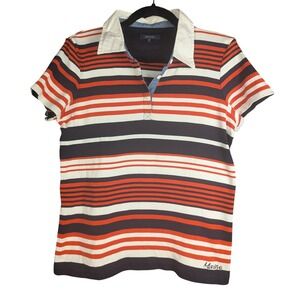 14 Maine New England Womens Multi Color Striped Short Sleeve Polo Shirt